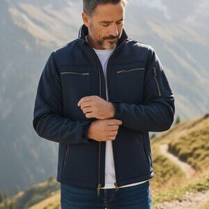 Men’s SoftShell Jacket Fleece Lined Water Resistant Tactical Coat Navy Blue Sm